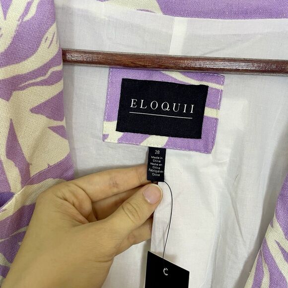 NEW Eloquii Linen Blend Floral Purple Jacket Blazer Workwear Women's Size 28 - Picture 3 of 10